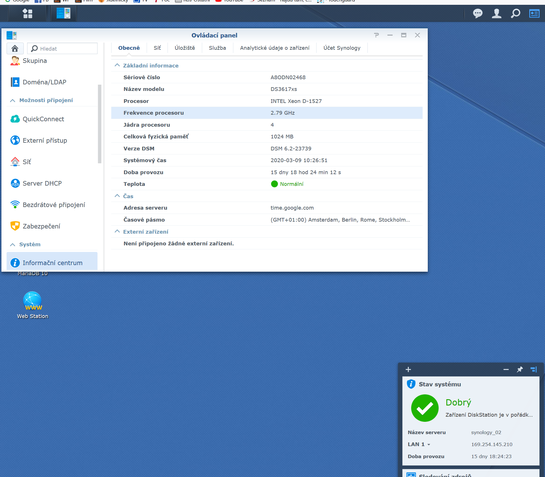 Instalované DSM 6.2